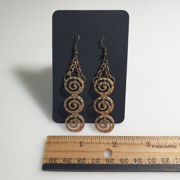 Gold Tone Spiral Dangle Earrings Lightweight Chain Bohemian Handmade Jewelry - Picture 3 of 4